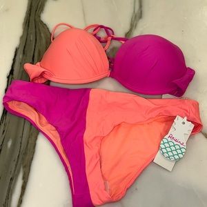 Pink & Coral Cheeky Bikini -top XL, Bottom L-NWT
